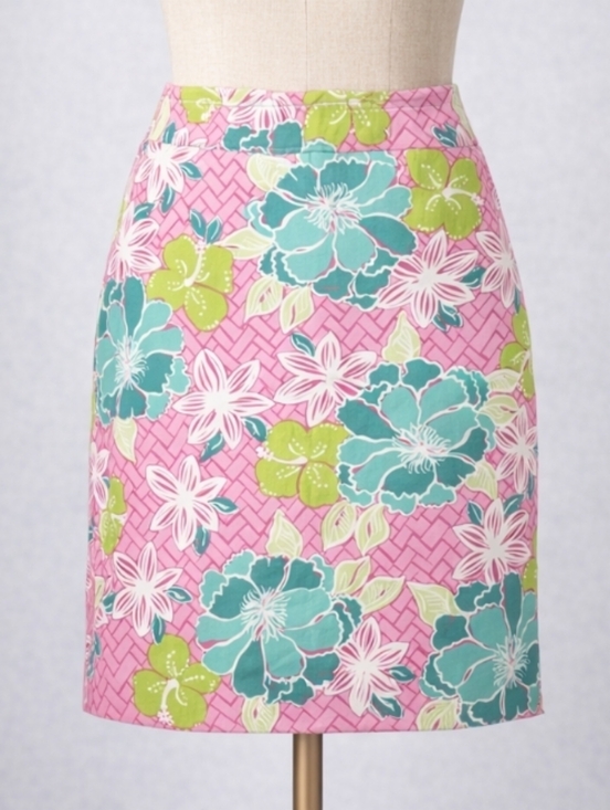 Handmade Dresses & Skirts - Handmade Pink & Green Tropical Floral Pencil Skirt | Summer Resort Medium
